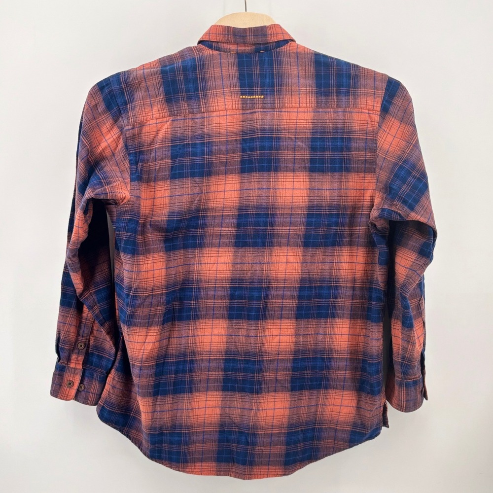 Ariat Rebar Mens Large Orange Navy Blue Plaid Flannel Work Shirt Button Down L - Picture 4 of 11